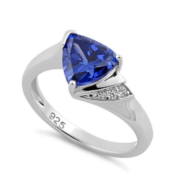 Sterling Silver Elegant Trillion Cut Tanzanite Ring New - Picture 1 of 8